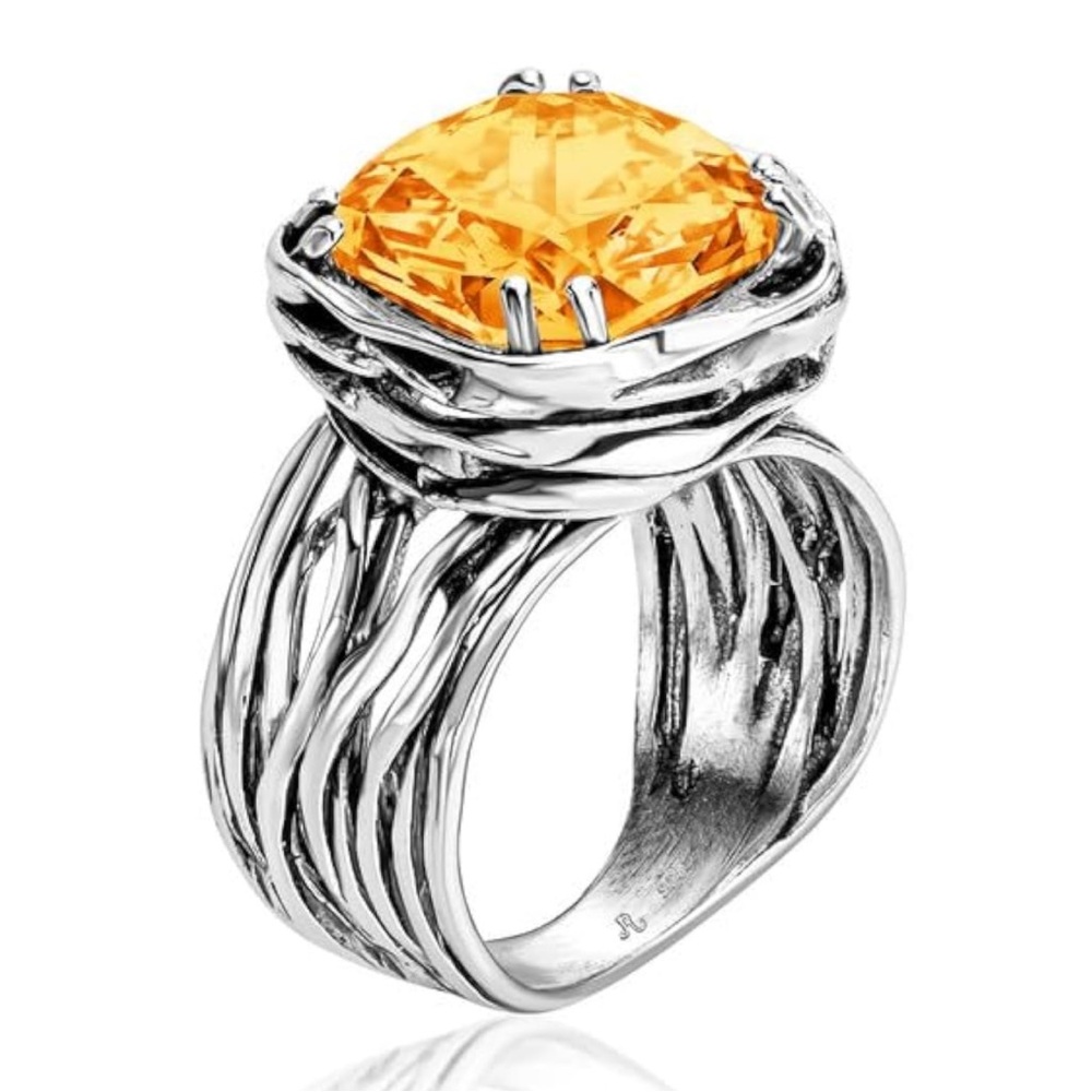 Citrine- 925 Sterling Silver- Wrap Vintage Design- Handcrafted Statement Ring